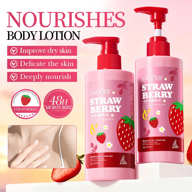 Strawberry VC Body Lotion - Brightening & Nourishing Winter Cream, Hydrating & Smoothing Dry Skin Care, Antioxidant Rich Formula