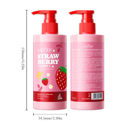 Strawberry VC Body Lotion - Brightening & Nourishing Winter Cream, Hydrating & Smoothing Dry Skin Care, Antioxidant Rich Formula
